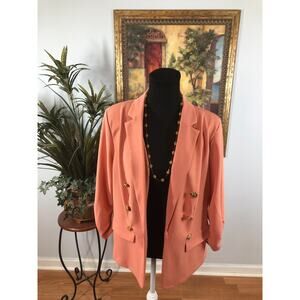 NYCC Blazer Women's Large Peach Open Cocktail Chic with Gold Buttons Resort Wear